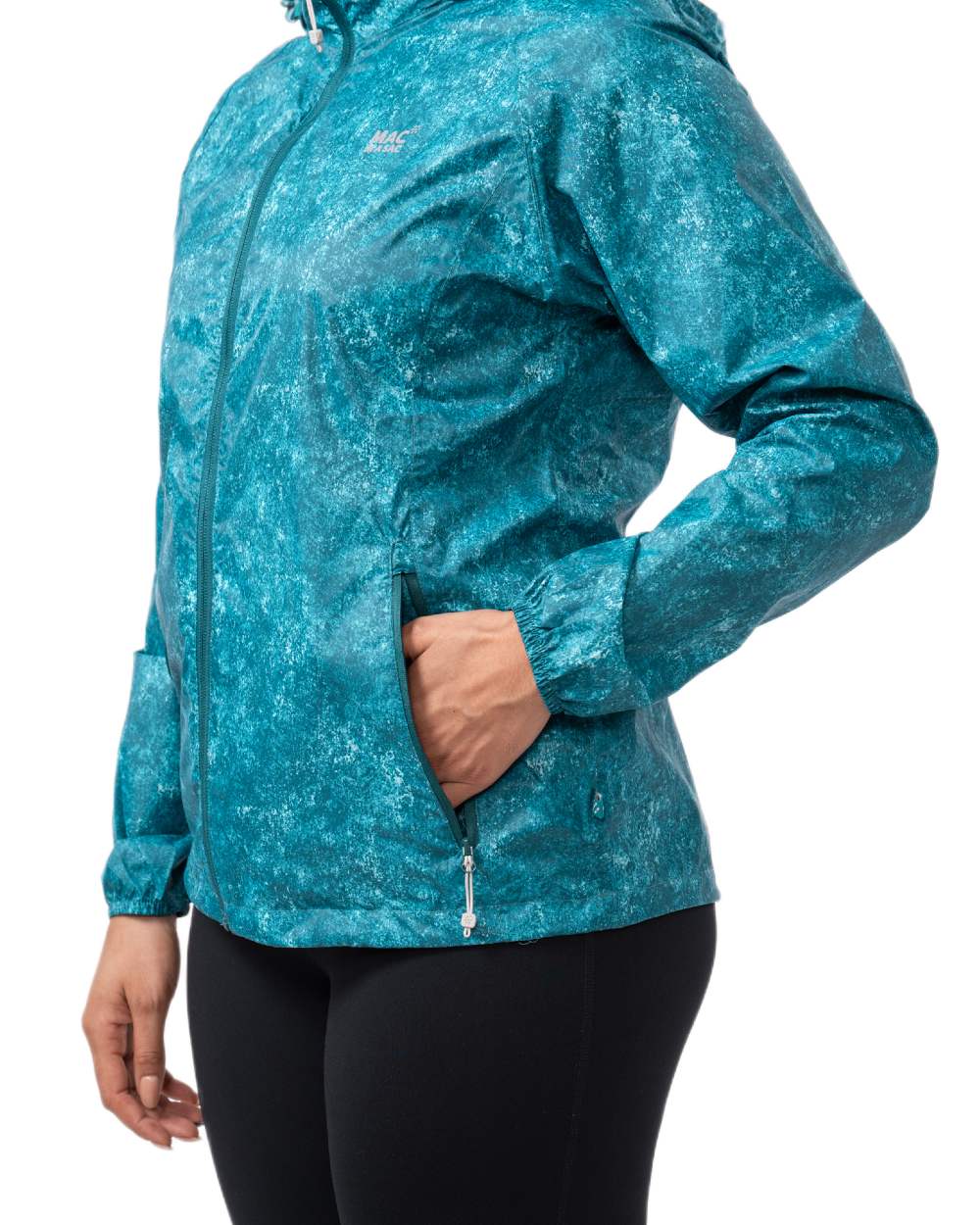 Teal Etch Coloured Mac In A Sac Origin Camo Packable Waterproof Jacket on white background 