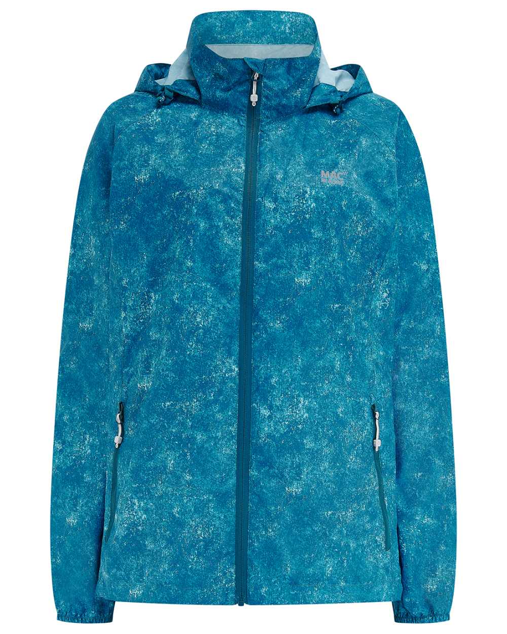 Teal Etch Coloured Mac In A Sac Origin Camo Packable Waterproof Jacket on white background 