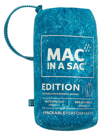 Teal Etch Coloured Mac In A Sac Origin Camo Packable Waterproof Jacket on white background 