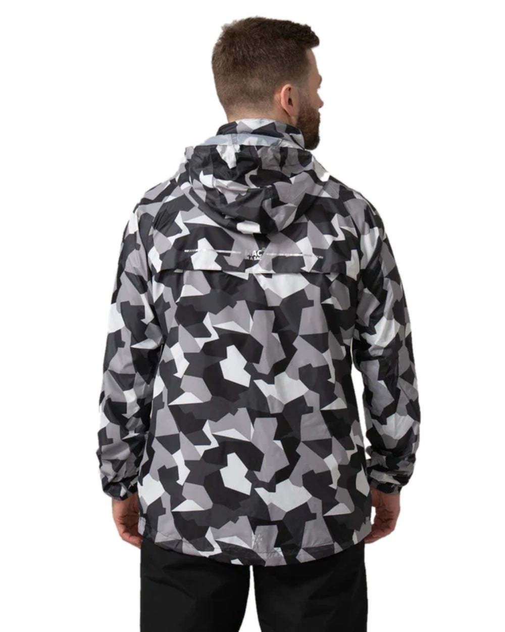 White Camo Coloured Mac In A Sac Origin Camo Packable Waterproof Jacket on white background 