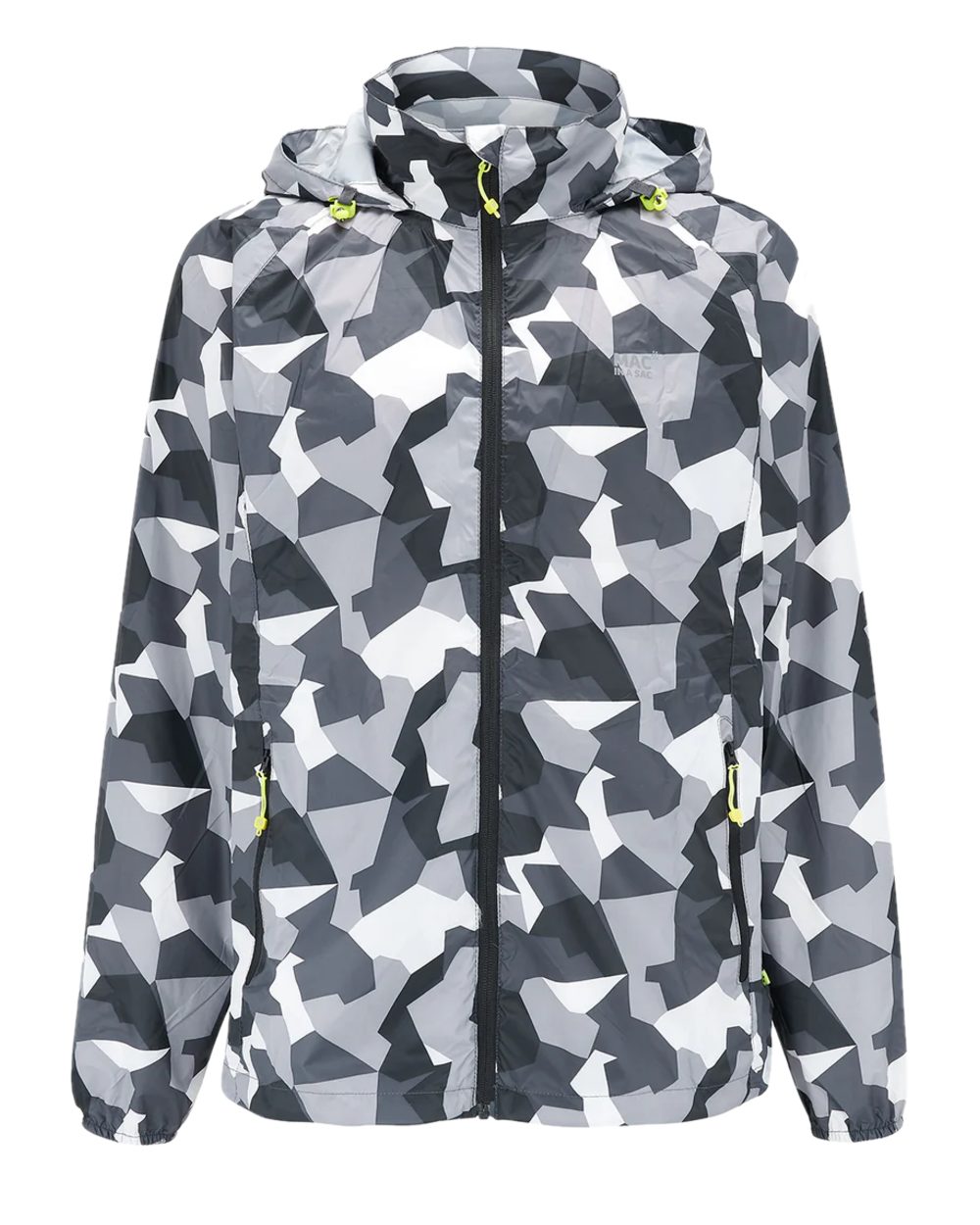 White Camo Coloured Mac In A Sac Origin Camo Packable Waterproof Jacket on white background 