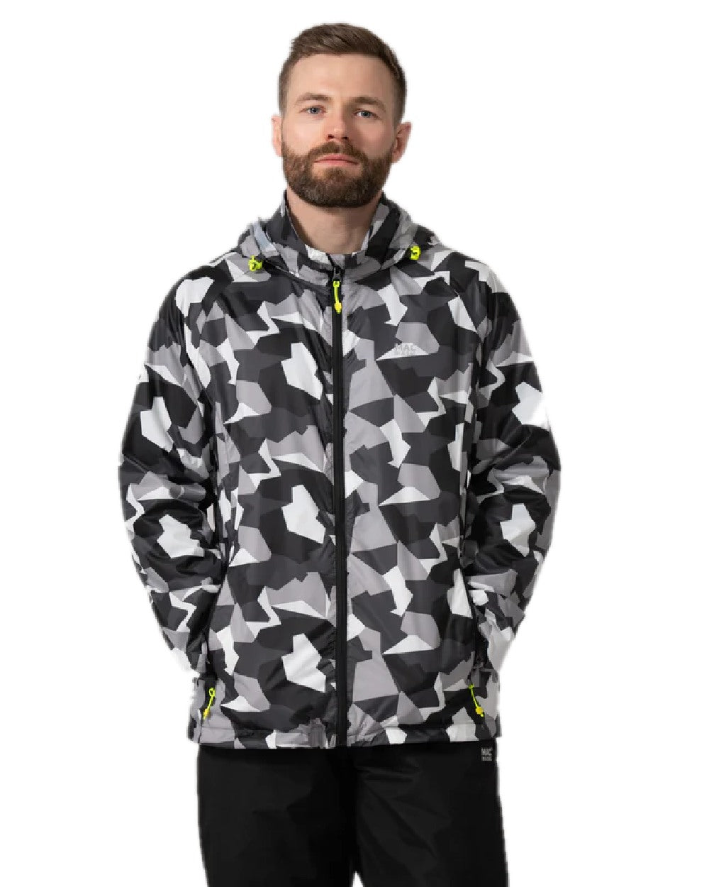 White Camo Coloured Mac In A Sac Origin Camo Packable Waterproof Jacket on white background 