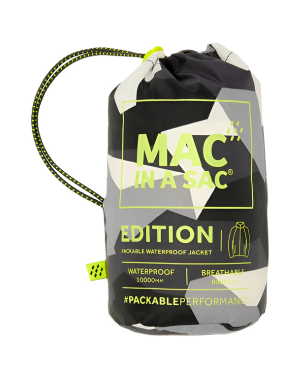 White Camo Coloured Mac In A Sac Origin Camo Packable Waterproof Jacket on white background 