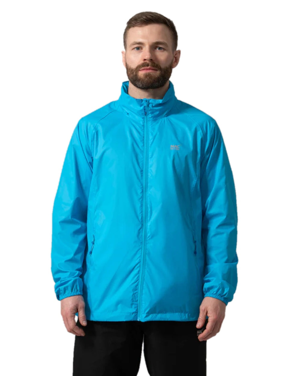 Neon Blue Coloured Mac In A Sac Origin Neon Packable Waterproof Jacket on white background 