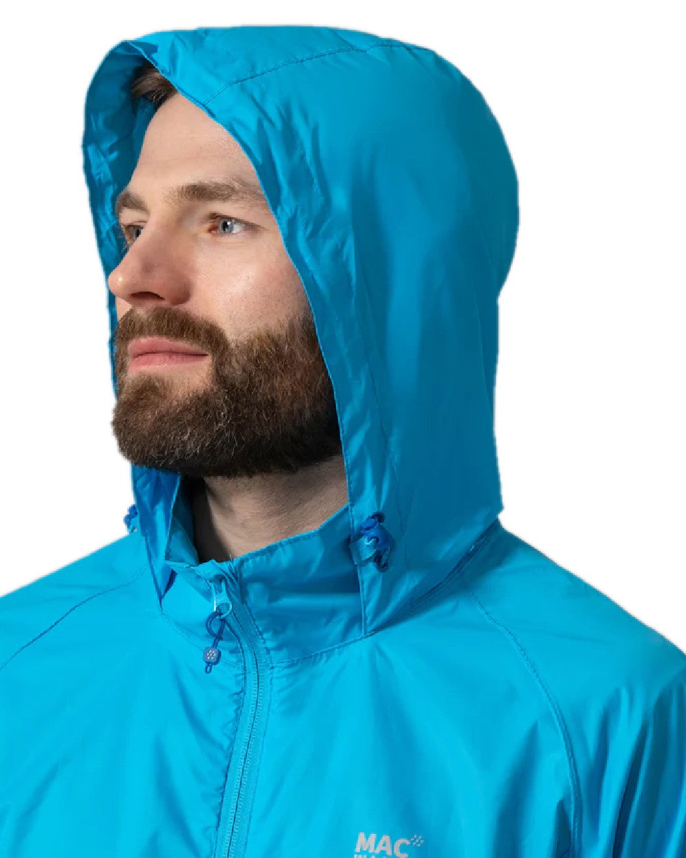 Neon Blue Coloured Mac In A Sac Origin Neon Packable Waterproof Jacket on white background 