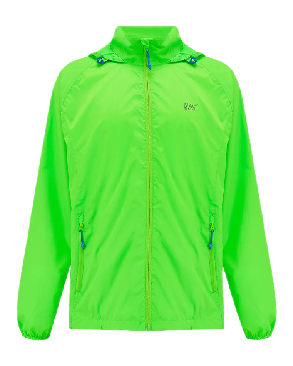 Neon Green Coloured Mac In A Sac Origin Neon Packable Waterproof Jacket on white background 
