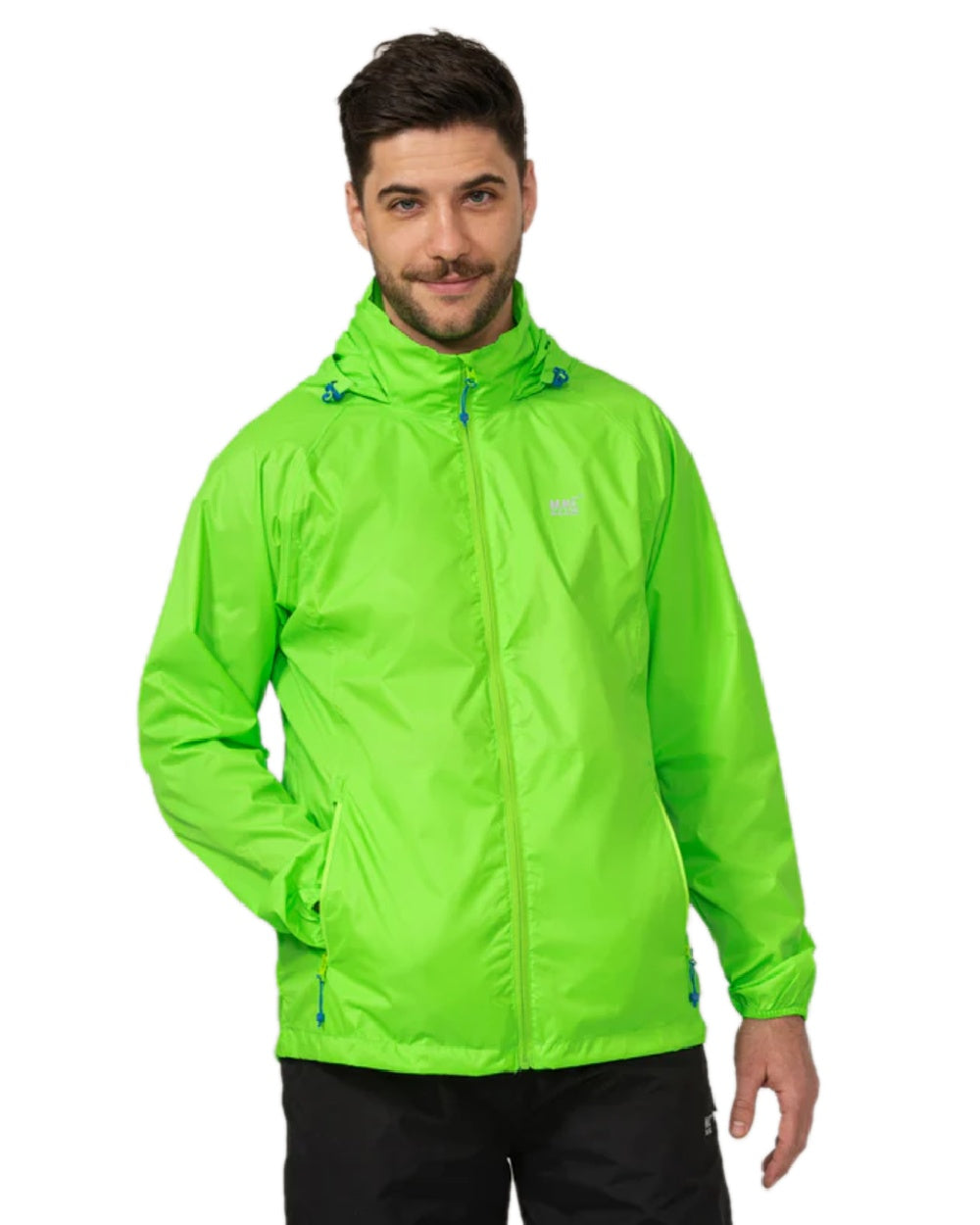 Neon Green Coloured Mac In A Sac Origin Neon Packable Waterproof Jacket on white background 