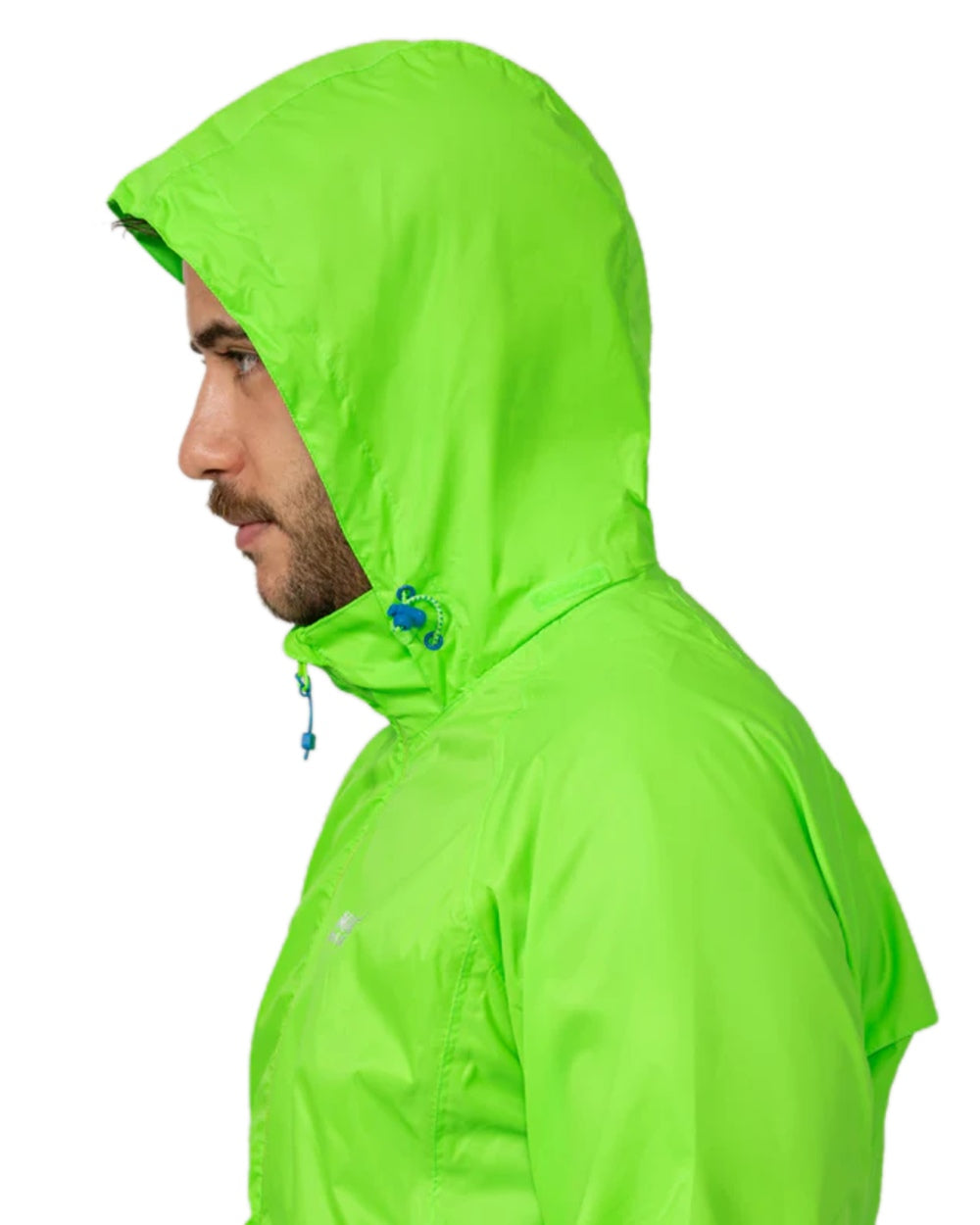 Neon Green Coloured Mac In A Sac Origin Neon Packable Waterproof Jacket on white background 