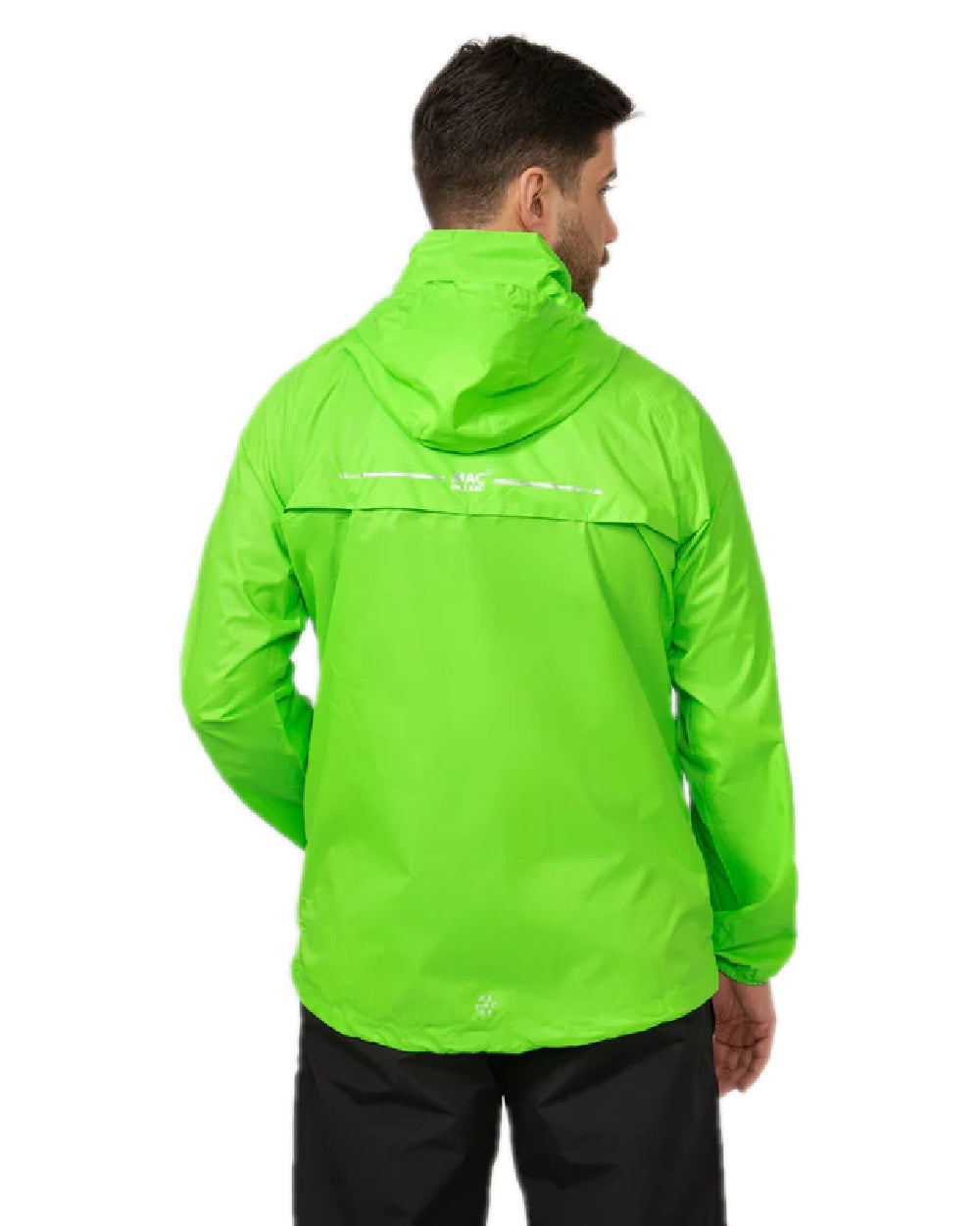 Neon Green Coloured Mac In A Sac Origin Neon Packable Waterproof Jacket on white background 