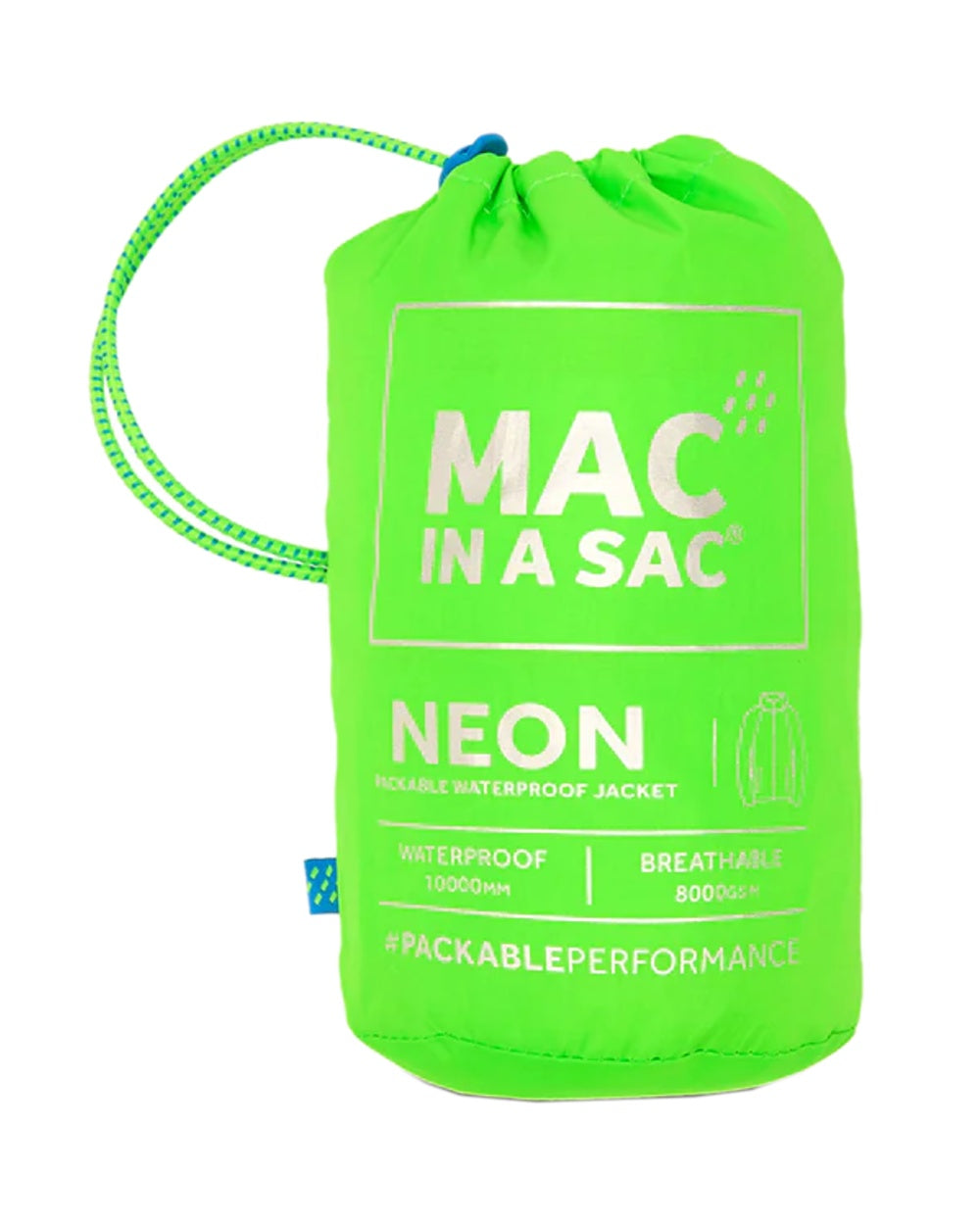 Neon Green Coloured Mac In A Sac Origin Neon Packable Waterproof Jacket on white background 