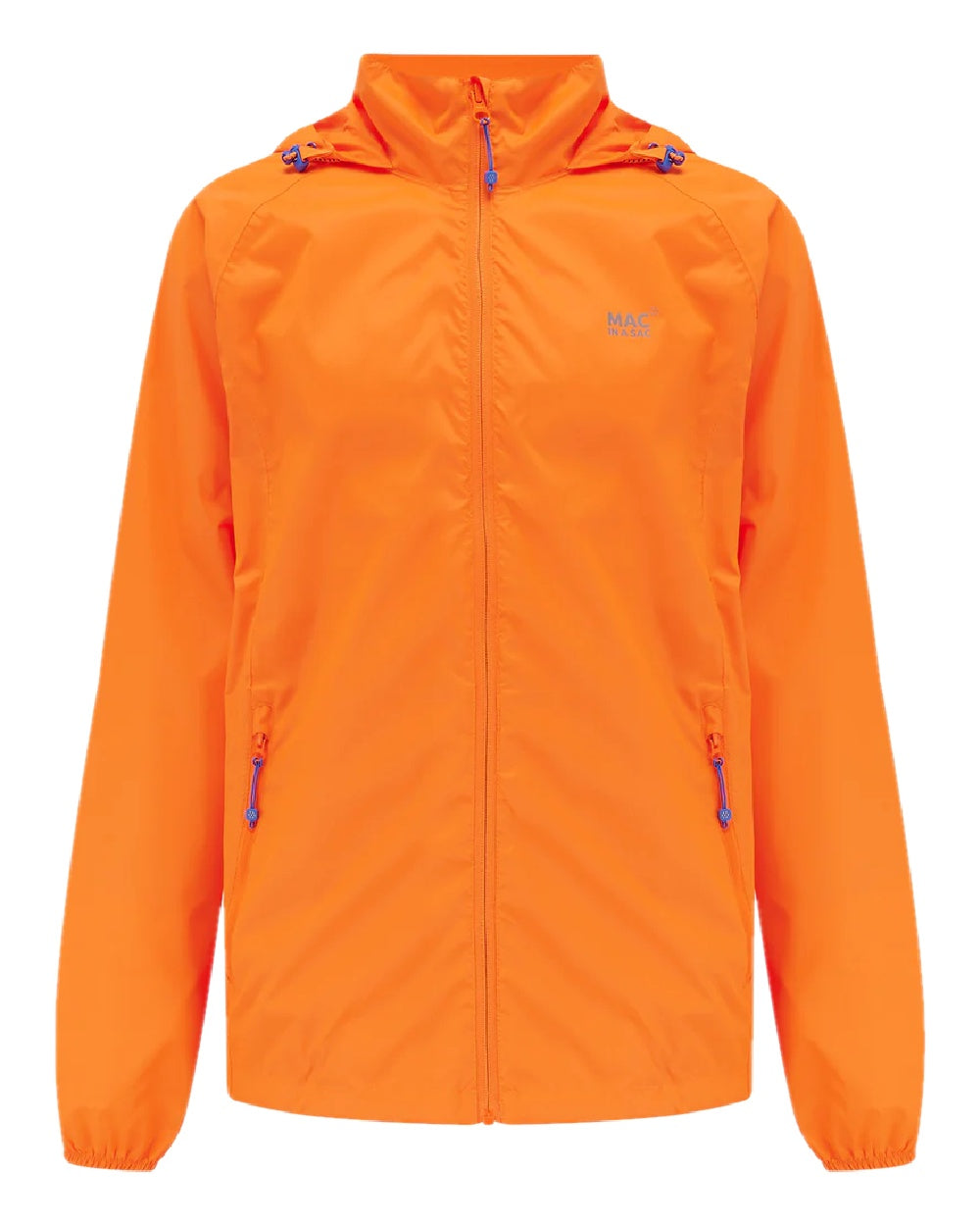 Neon Orange Coloured Mac In A Sac Origin Neon Packable Waterproof Jacket on white background 