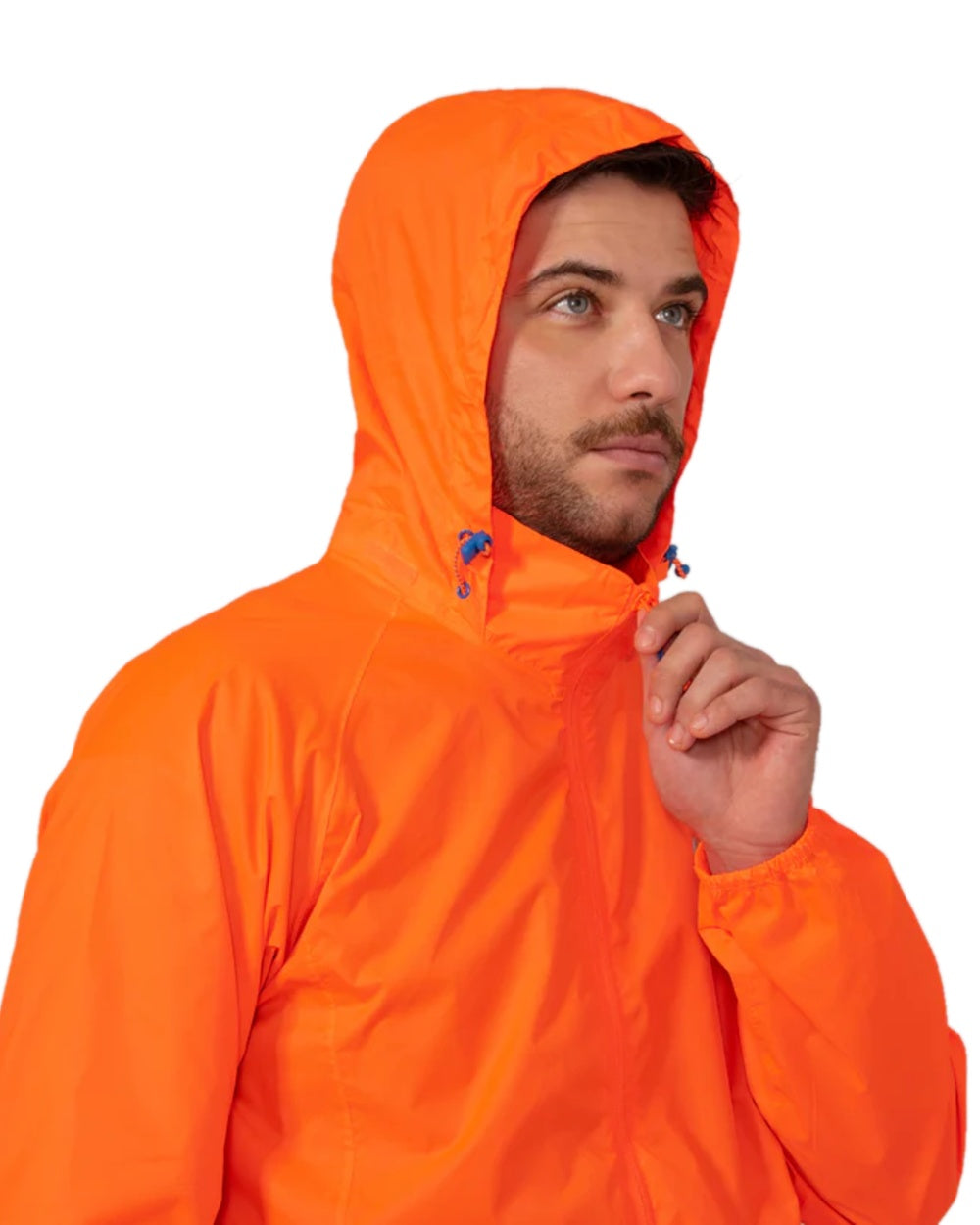Neon Orange Coloured Mac In A Sac Origin Neon Packable Waterproof Jacket on white background 