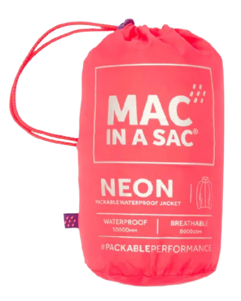 Neon Watermelon Coloured Mac In A Sac Origin Neon Packable Waterproof Jacket on white background 