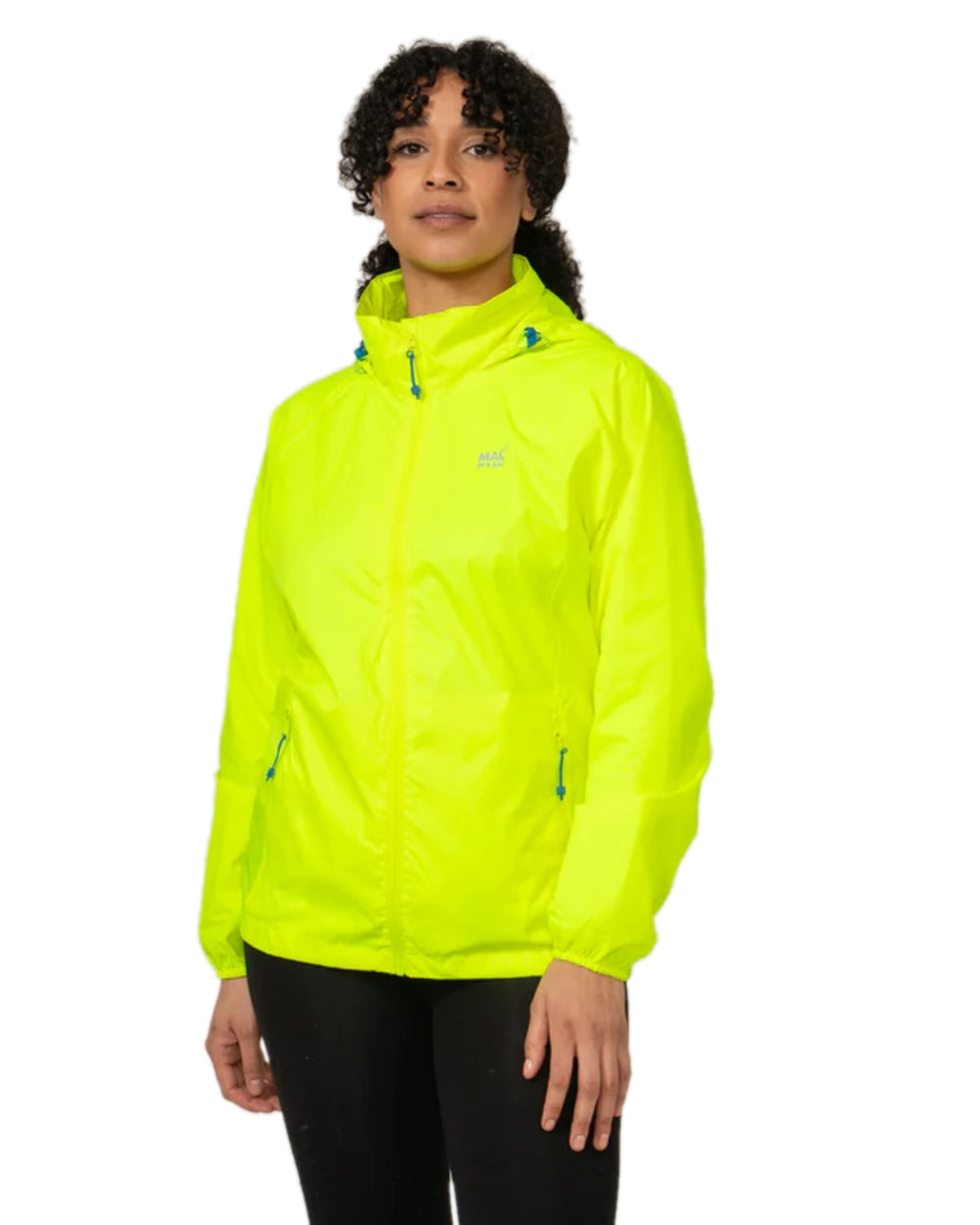 Neon Yellow Coloured Mac In A Sac Origin Neon Packable Waterproof Jacket on white background 