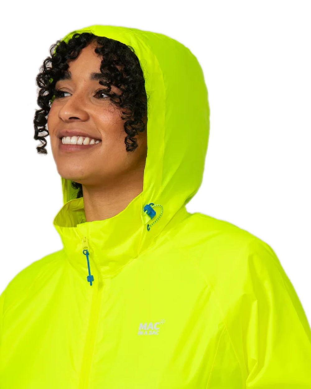 Neon Yellow Coloured Mac In A Sac Origin Neon Packable Waterproof Jacket on white background 