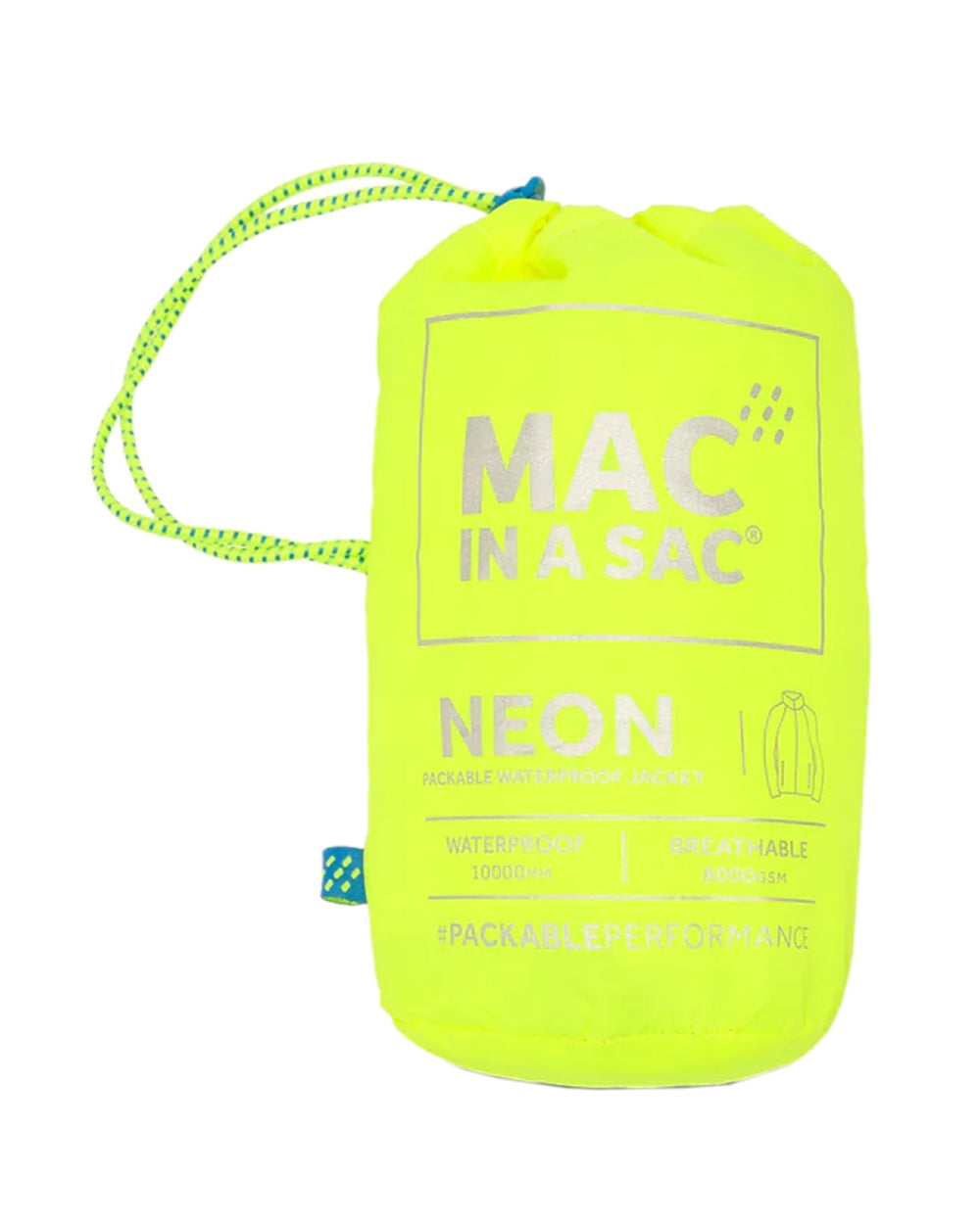 Neon Yellow Coloured Mac In A Sac Origin Neon Packable Waterproof Jacket on white background 