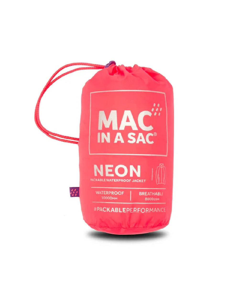 Neon Watermelon coloured Mac In A Sac Packable Origin Neon Waterproof Jacket on white background 