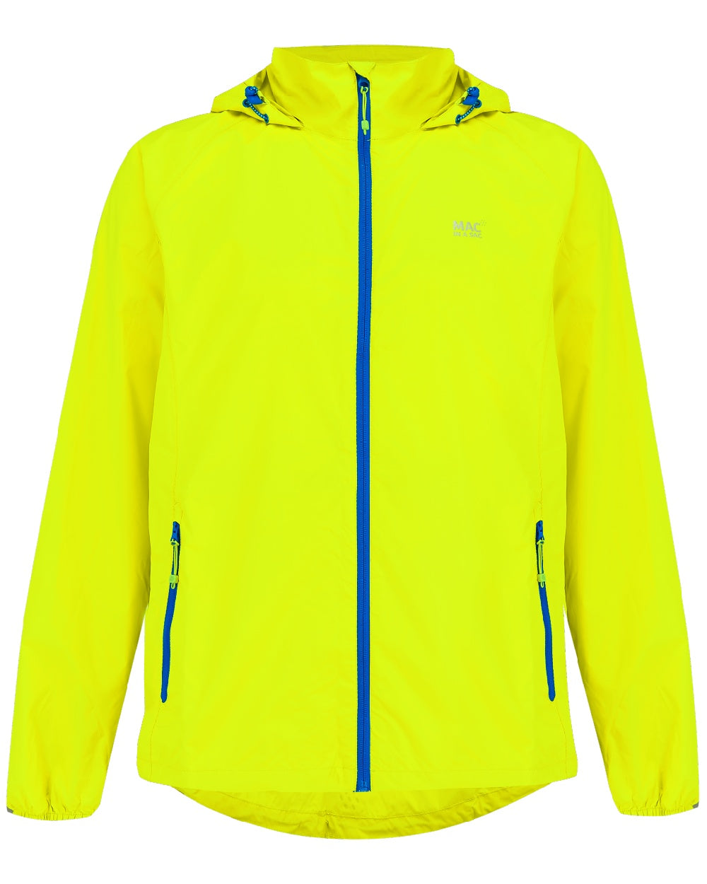 Neon Yellow coloured Mac In A Sac Packable Origin Neon Waterproof Jacket on white background 