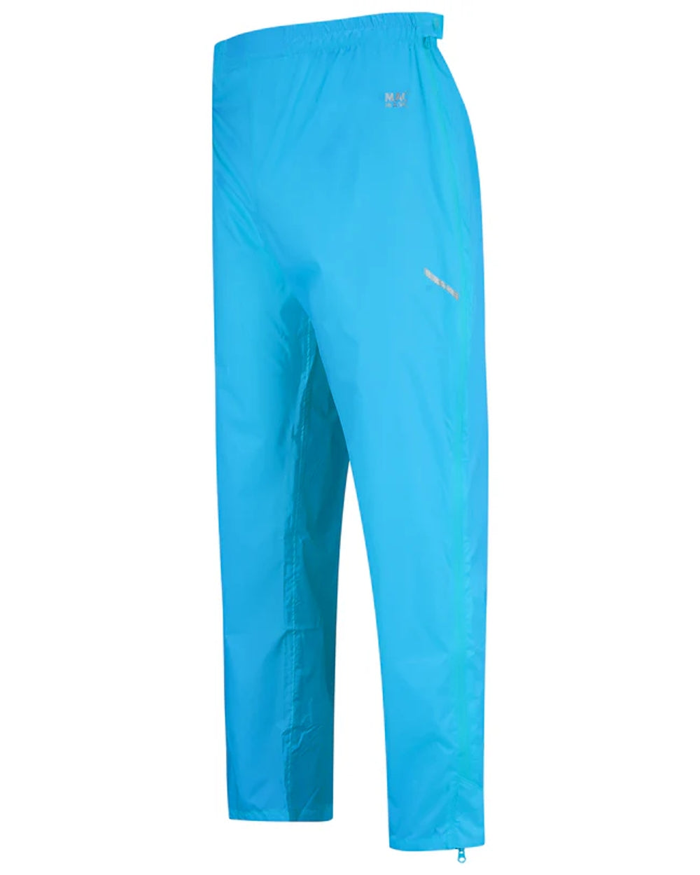 Neon Blue coloured Mac In A Sac Origin Packable Full Zip Overtrousers on white background 