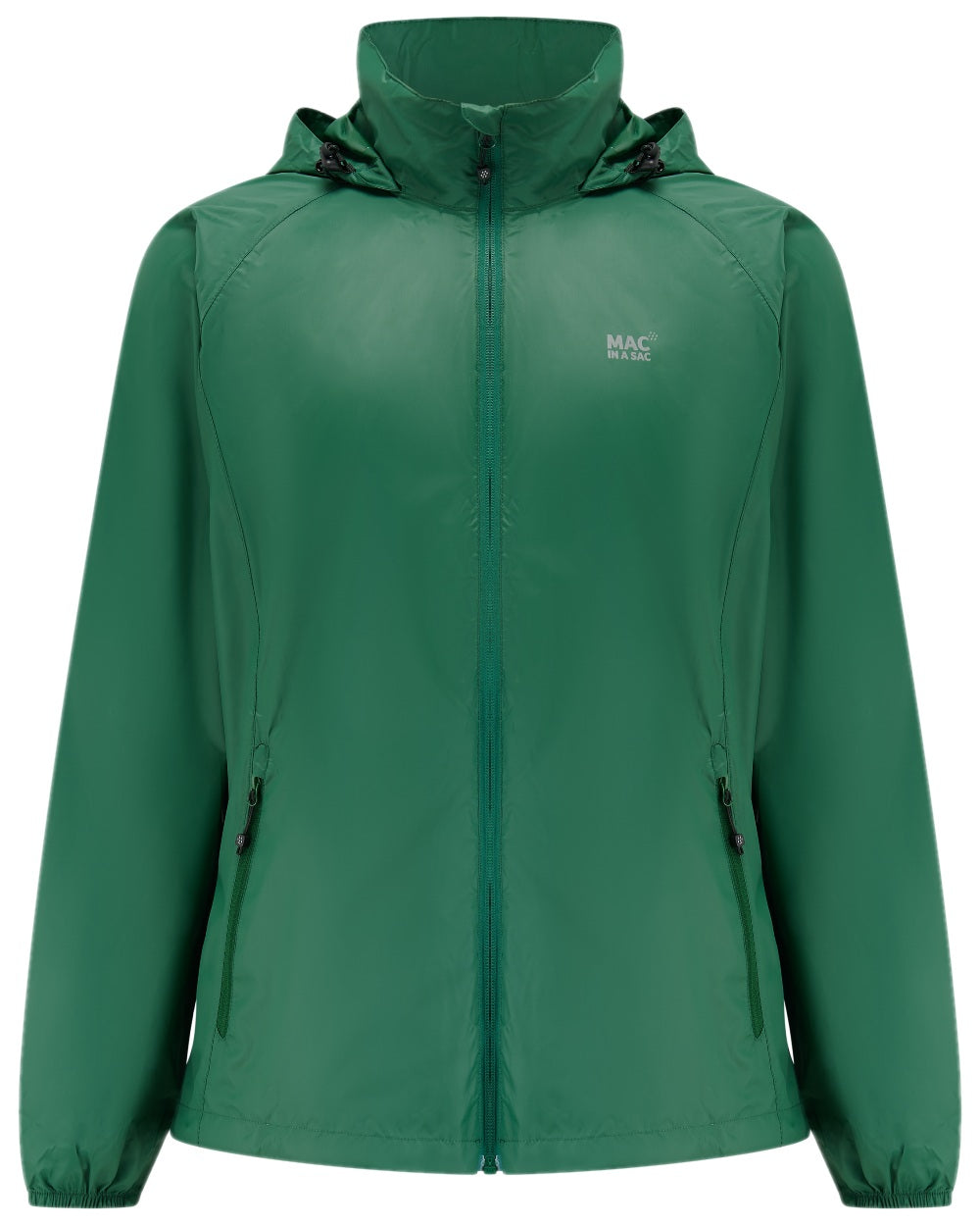 Forest Green Coloured Mac In A Sac Origin Packable Waterproof Jacket on white background 