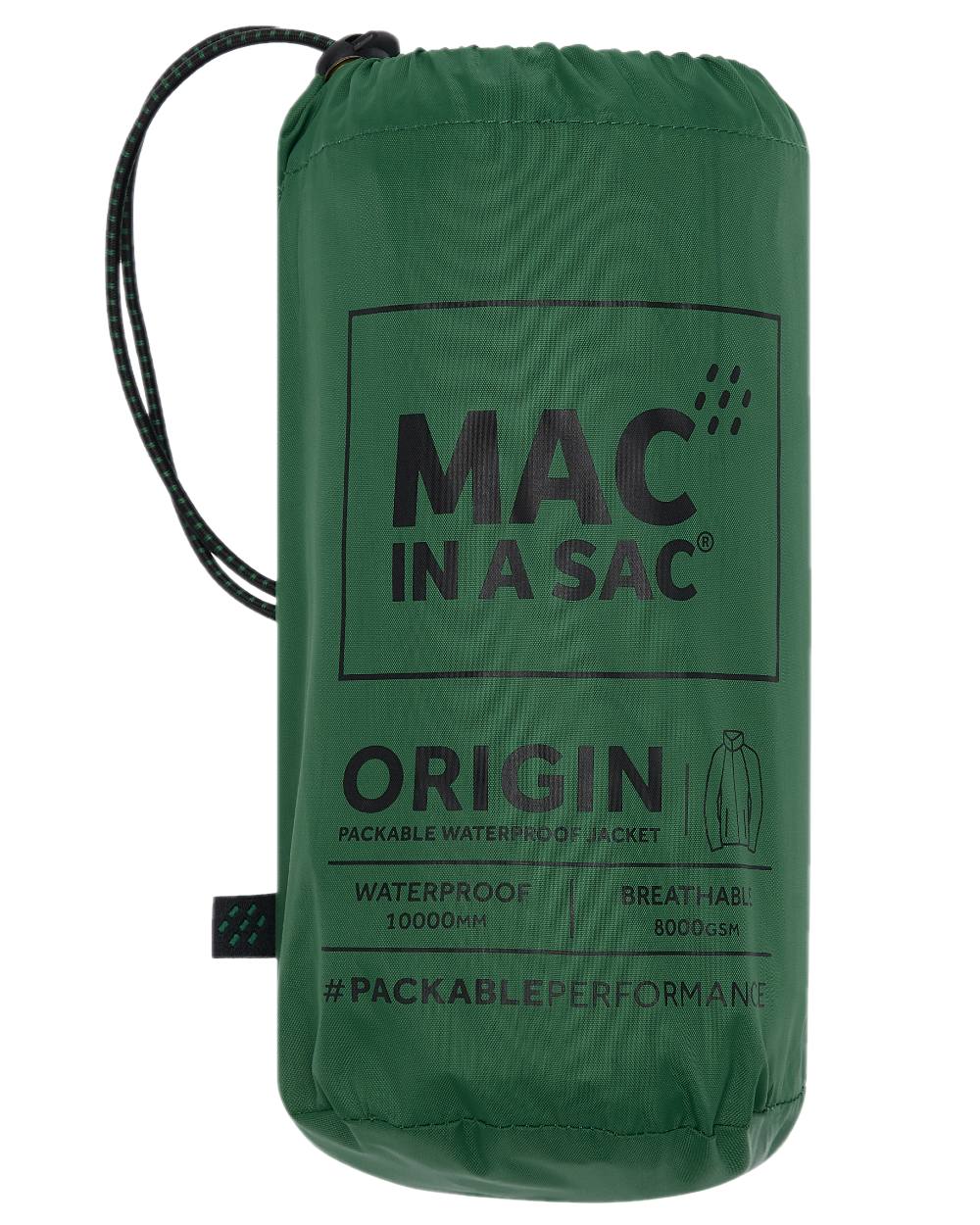 Forest Green Coloured Mac In A Sac Origin Packable Waterproof Jacket on white background 