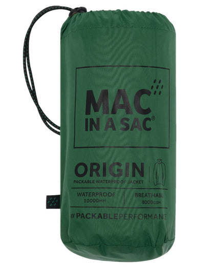 Forest Green Coloured Mac In A Sac Origin Packable Waterproof Jacket on white background 