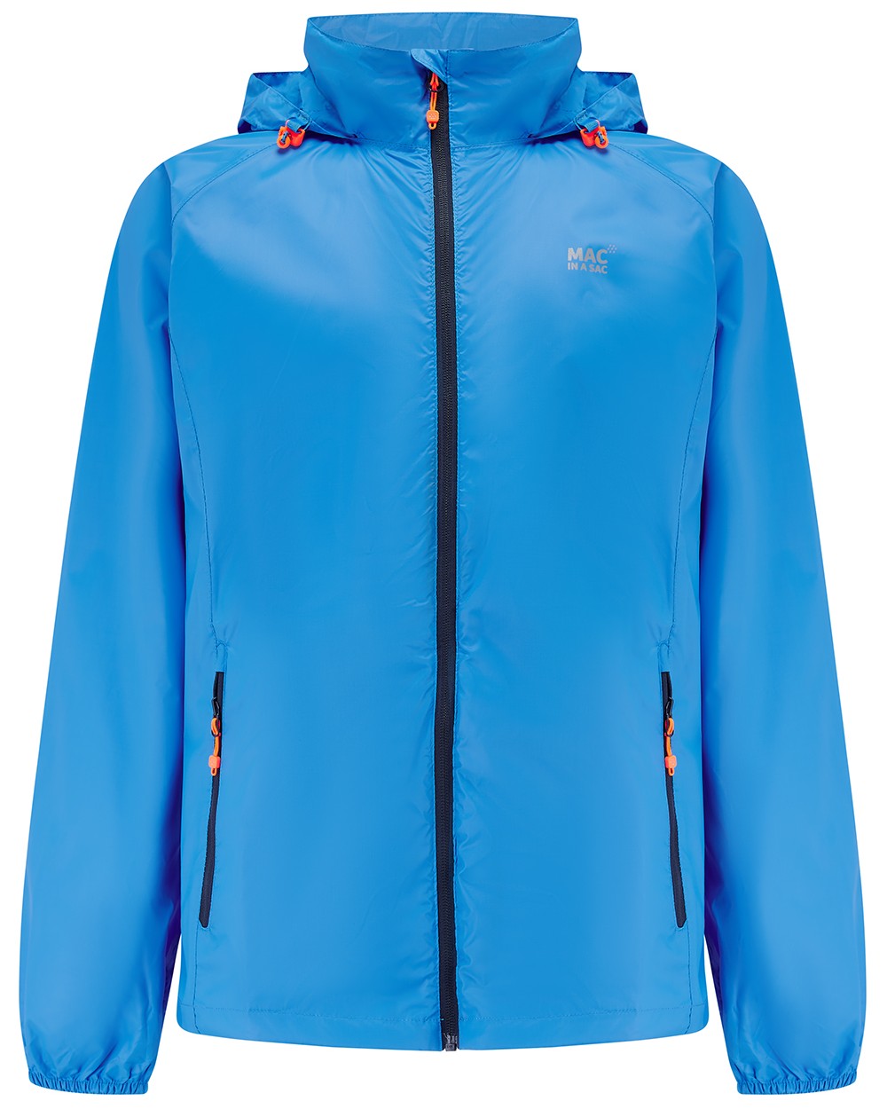 Ocean Blue coloured Mac In A Sac Packable Origin Waterproof Jacket on white background 