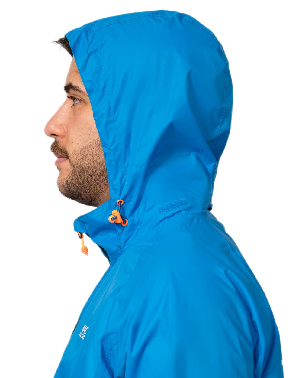 Ocean Blue coloured Mac In A Sac Packable Origin Waterproof Jacket on white background 