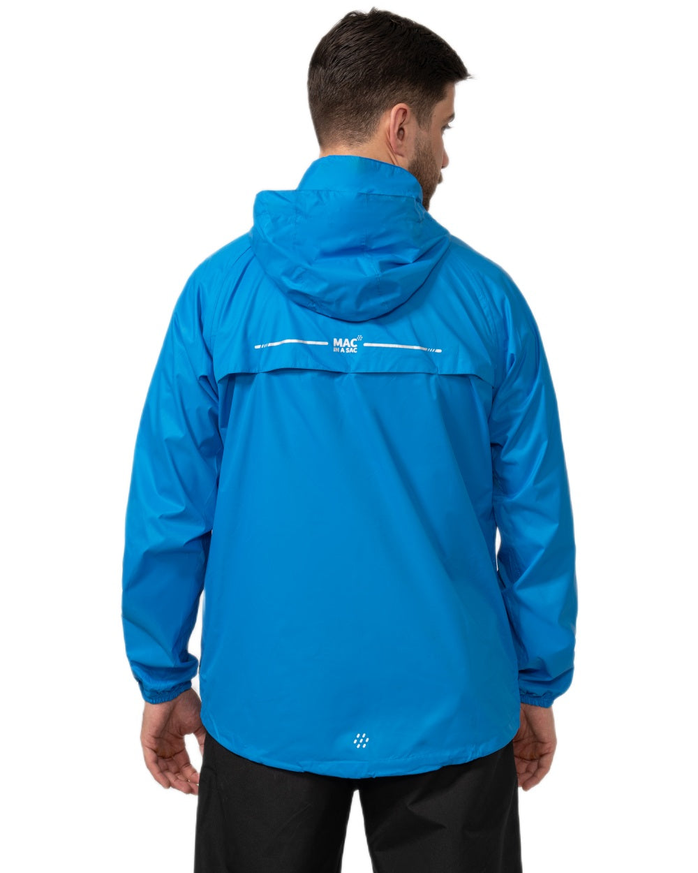 Ocean Blue coloured Mac In A Sac Packable Origin Waterproof Jacket on white background 