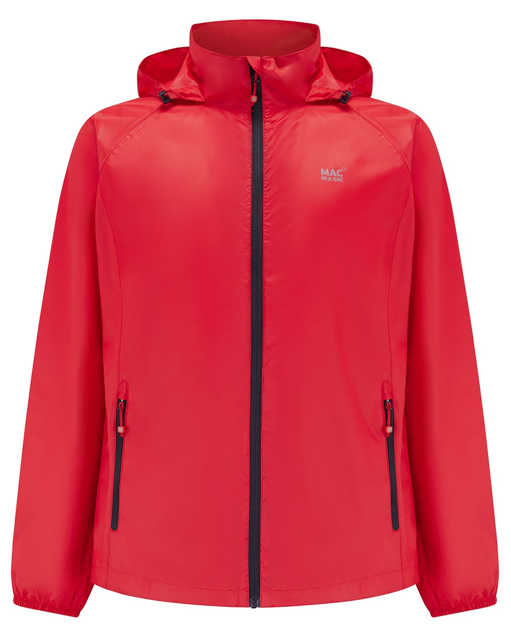 Red coloured Mac In A Sac Packable Origin Waterproof Jacket on white background 