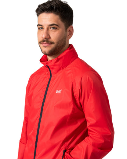 Red coloured Mac In A Sac Packable Origin Waterproof Jacket on white background 