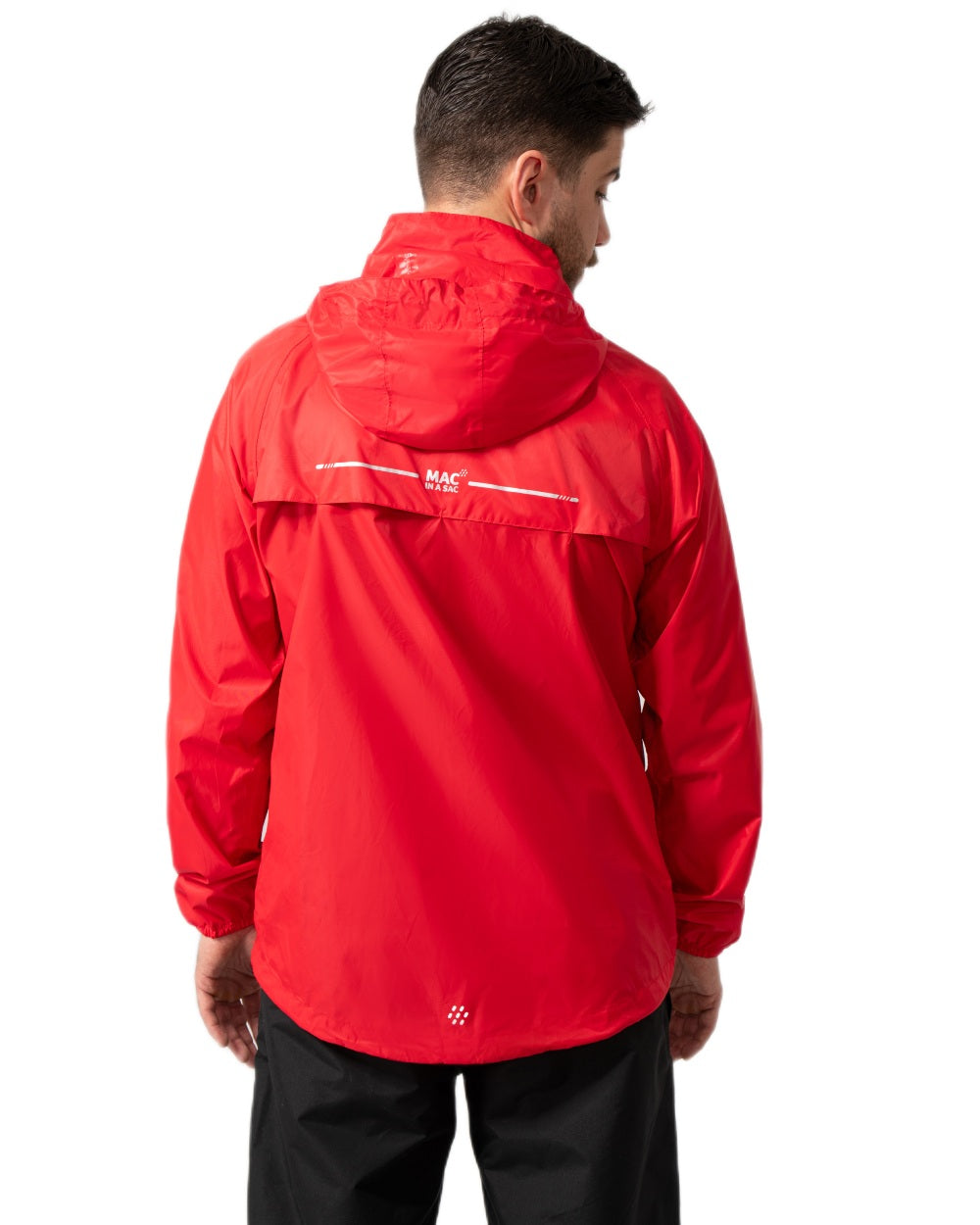 Red coloured Mac In A Sac Packable Origin Waterproof Jacket on white background 