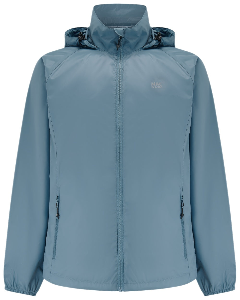 Steel Grey Coloured Mac In A Sac Origin Packable Waterproof Jacket on white background 