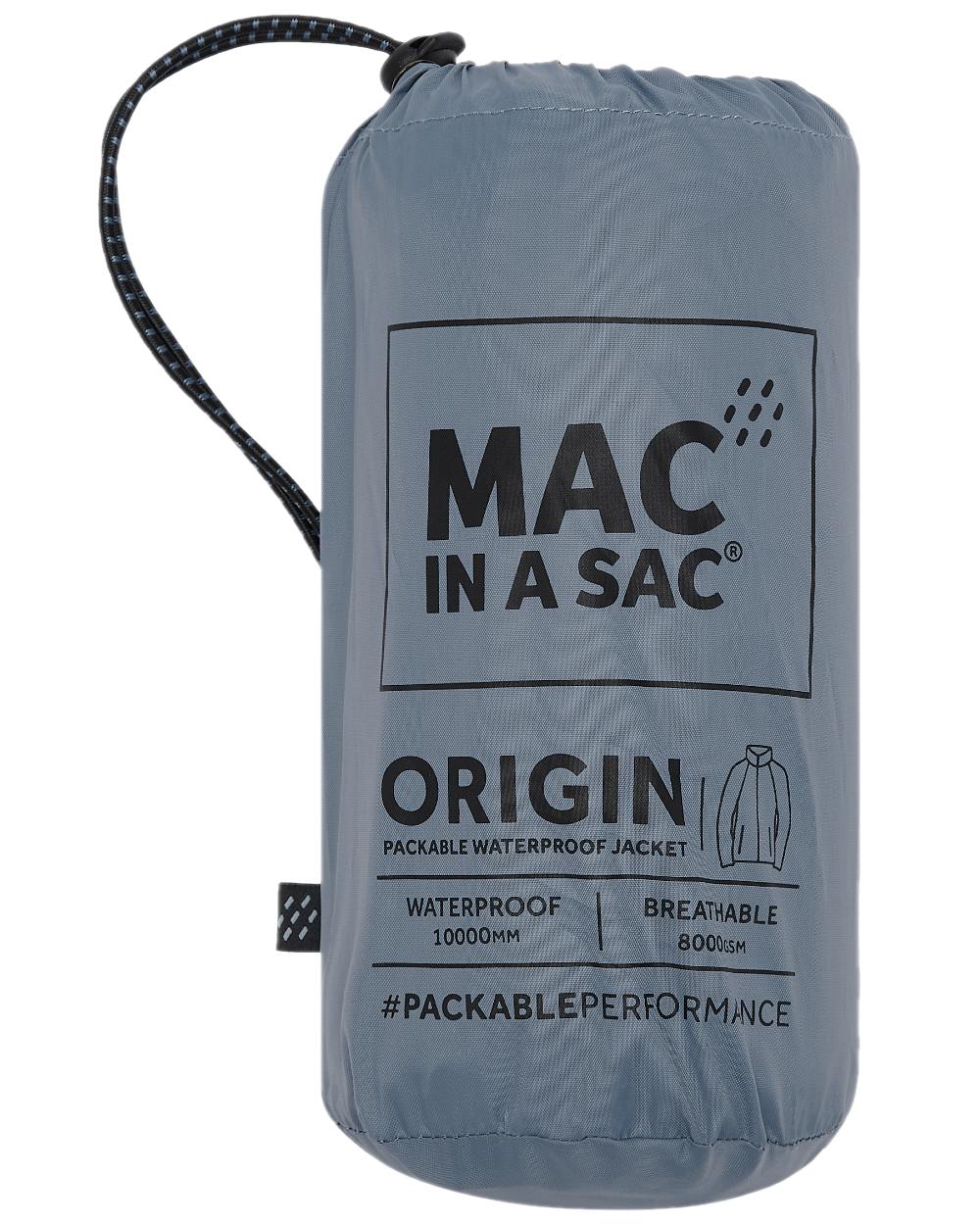 Steel Grey Coloured Mac In A Sac Origin Packable Waterproof Jacket on white background 