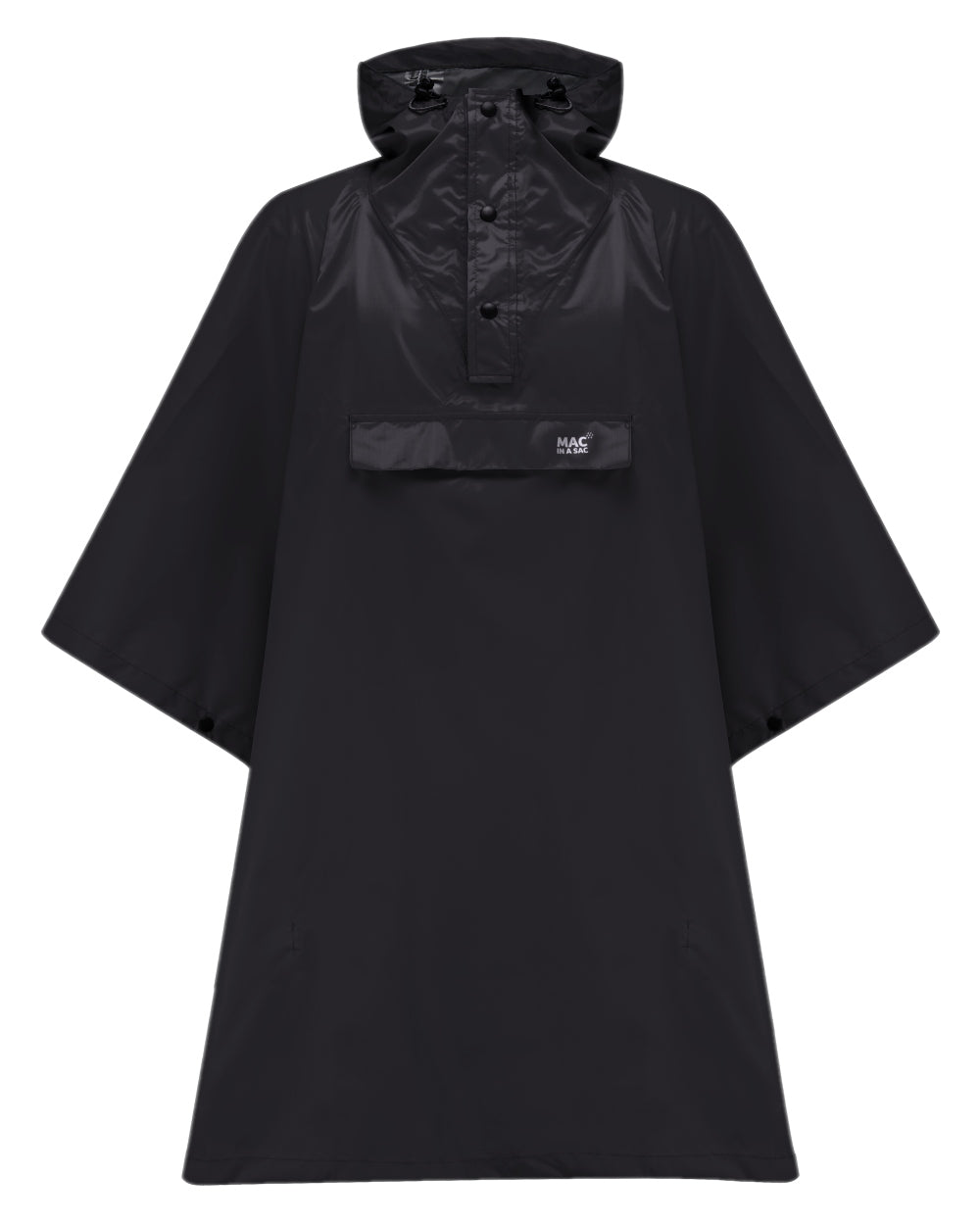 Black Coloured Mac In A Sac Origin Waterproof Poncho on white background 