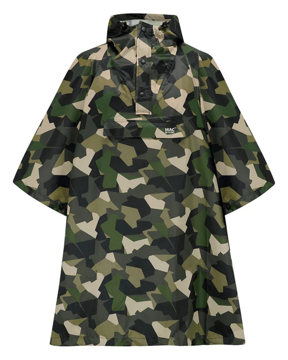 Green Camo Coloured Mac In A Sac Origin Waterproof Poncho on white background 