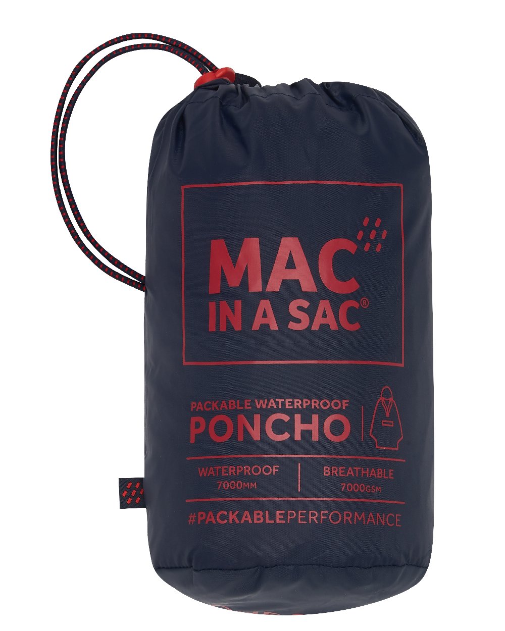 Navy Coloured Mac In A Sac Origin Waterproof Poncho on white background 