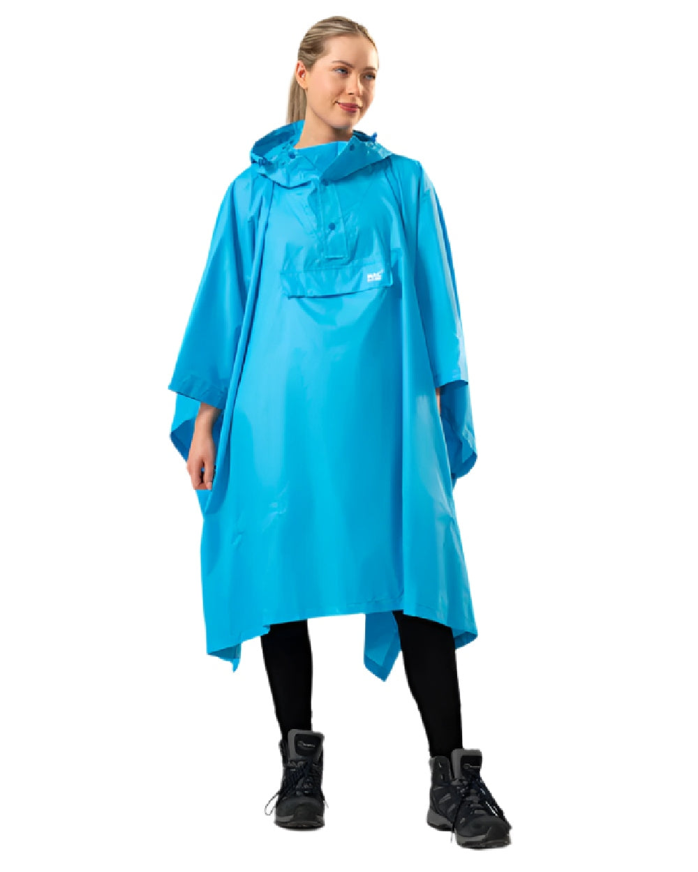 Neon Blue Coloured Mac In A Sac Origin Waterproof Poncho Neon on white background 