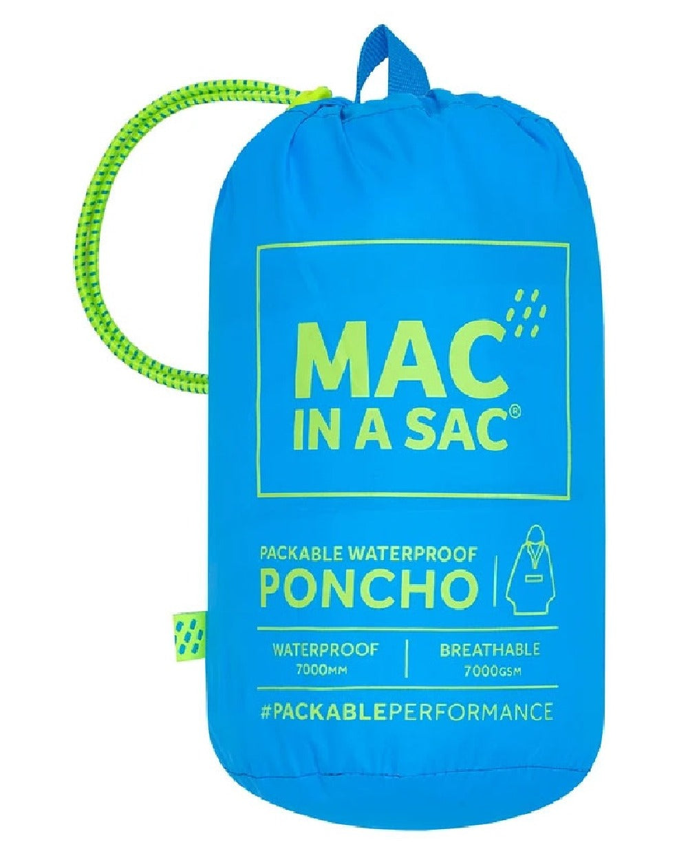 Neon Blue Coloured Mac In A Sac Origin Waterproof Poncho Neon on white background 