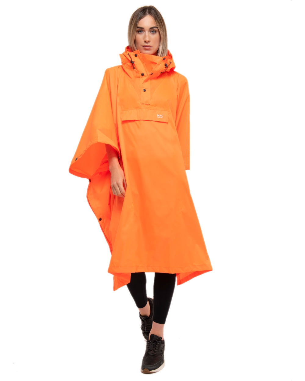 Neon Orange Coloured Mac In A Sac Origin Waterproof Poncho Neon on white background 