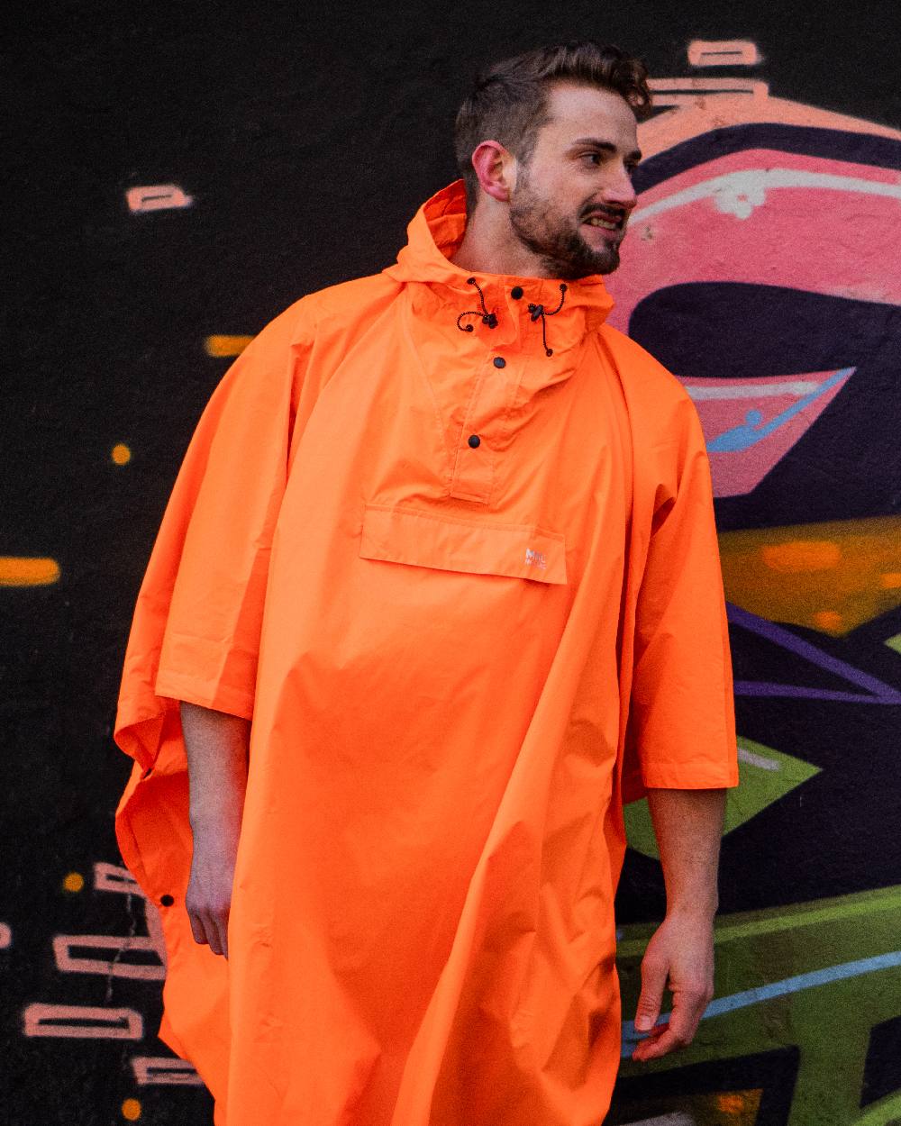 Neon Orange Coloured Mac In A Sac Origin Waterproof Poncho Neon on poster background 