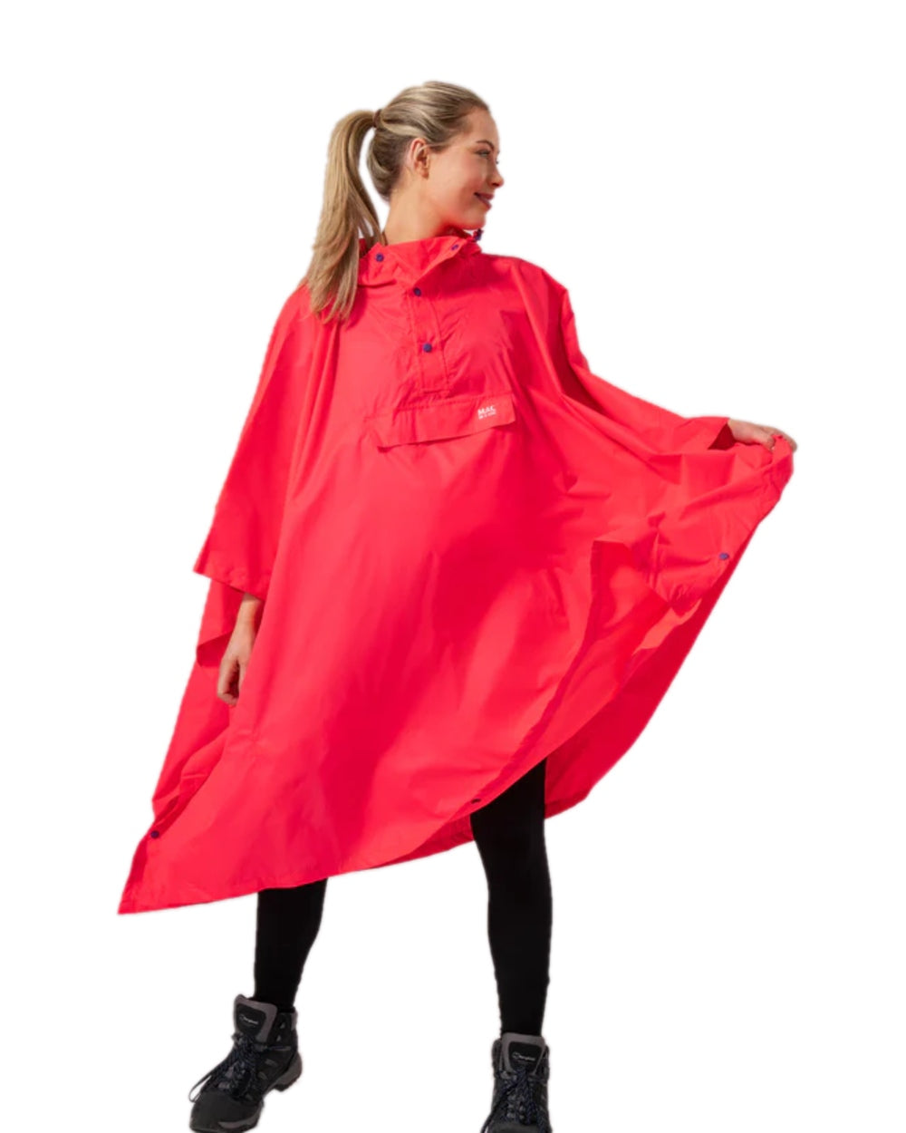 Neon Watermelon Coloured Mac In A Sac Origin Waterproof Poncho Neon on white background 