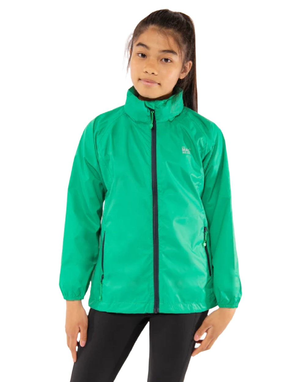 Pea Green coloured Mac In A Sac Origin Childrens Mini Packable Waterproof Jacket on white background 