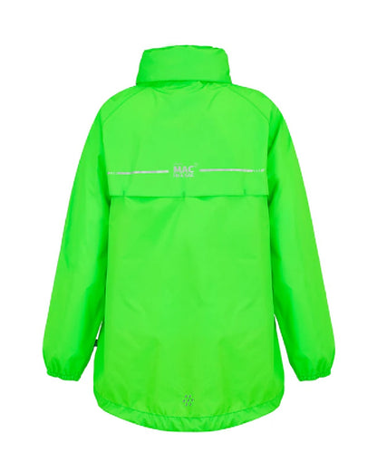 Neon Green coloured Mac In A Sac Origin Childrens Mini Packable Waterproof Jacket on white background 