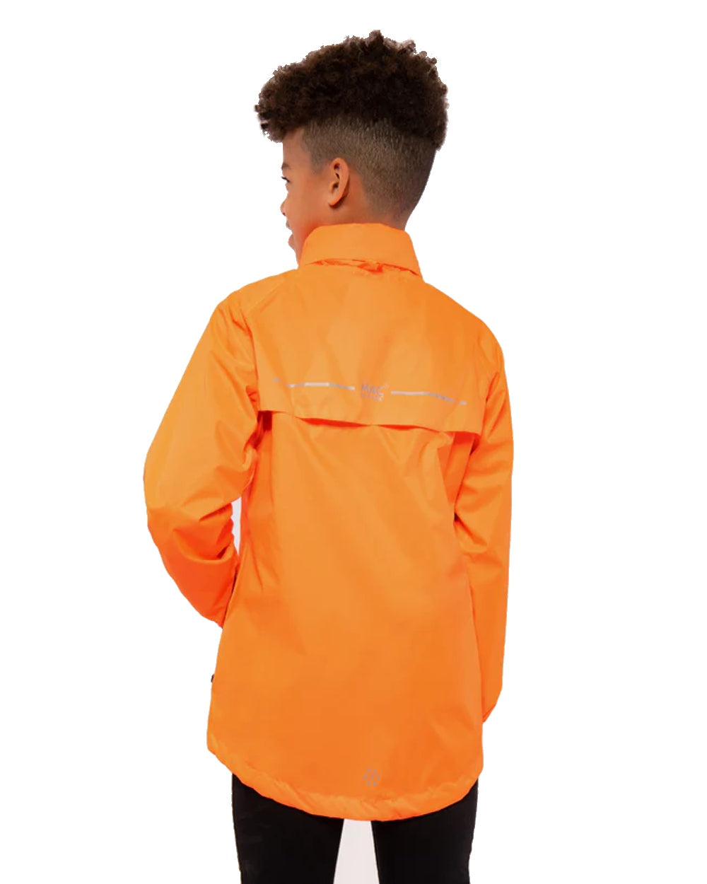 Neon Orange coloured Mac In A Sac Origin Childrens Mini Packable Waterproof Jacket on white background 