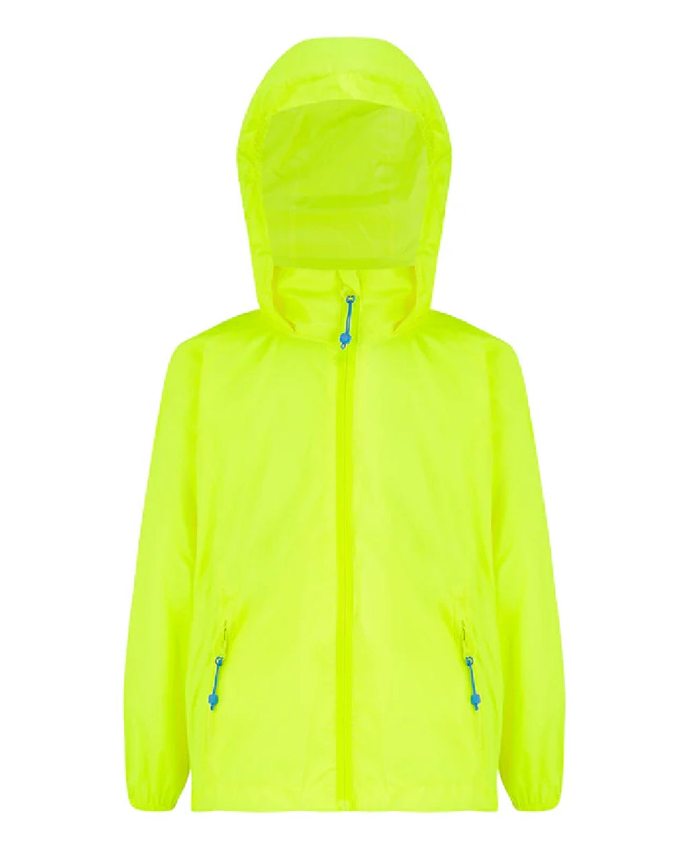 Neon Yellow coloured Mac In A Sac Origin Childrens Mini Packable Waterproof Jacket on white background 