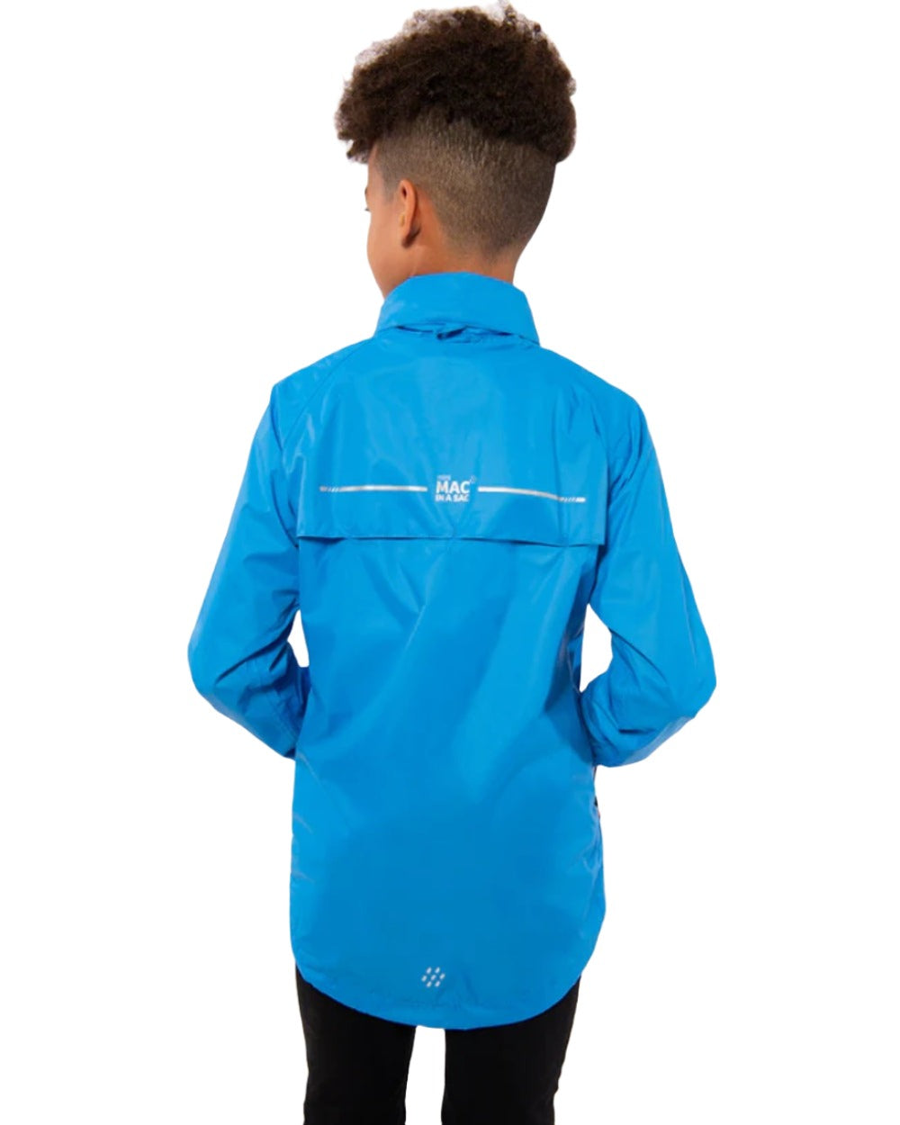 Ocean Blue coloured Mac In A Sac Origin Childrens Mini Packable Waterproof Jacket on white background 