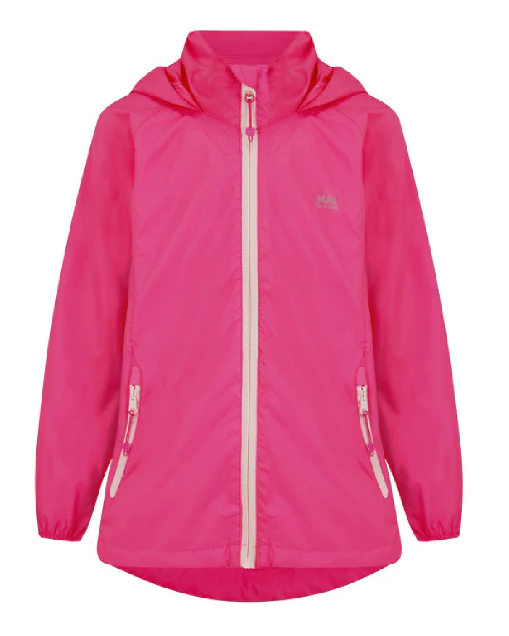 Pink coloured Mac In A Sac Origin Childrens Mini Packable Waterproof Jacket on white background 