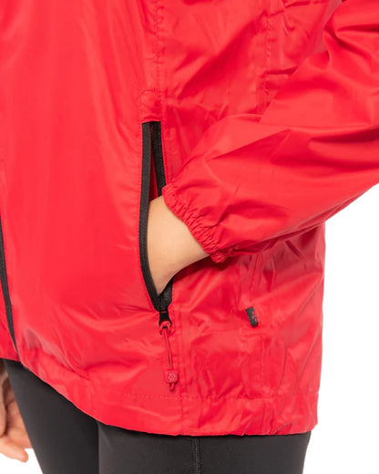Red coloured Mac In A Sac Origin Childrens Mini Packable Waterproof Jacket on white background 