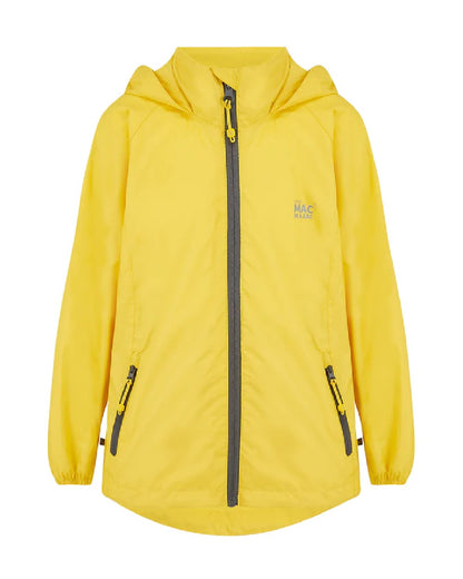 Yellow coloured Mac In A Sac Origin Childrens Mini Packable Waterproof Jacket on white background 